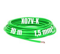 Kalitec 10m Câble de Câblage X07V-K 1,5 mm² Vert - Fil de Cuivre Flexible | Câble monofilaire en PVC pour armoire électrique et luminaire. Toron à fils fins conforme à la norme IEC 60228 classe 5.