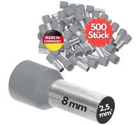 Kalitec 500x Embouts de Câble Isolés 2,5 mm² 8 mm - Gris AWG 14 en Cuivre | Manchons d'extrémité certifiés UL pour conducteurs électriques, installation facile avec pince à sertir, lot industriel