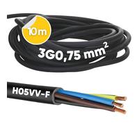 Kalitec Câble d'Alimentation H05VV-F 3x0,75 mm² - 10 m - Câble Électrique