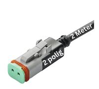 Kalitec Câble DT06-2S Deutsch 2 Broches, Cordon PUR 2m 2x0,75mm² Noir | Prise étanche pré-confectionnée pour voiture, moto et camion. Résistant aux huiles, connecteur mâle robuste injecté.