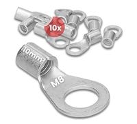 Kalitec Lot de 10 Cosses à Sertir 10 mm² M8, Connecteur de Câble Nu DIN | Cosses à anneau non isolées en cuivre électrolytique pour sertissage à mandrin, idéales pour conducteurs à fils fins.