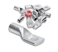 Kalitec Lot de 10 Cosses Tubulaires 25 mm² M6, Cuivre Étamé pour Serti | Connecteurs de câble standards DIN EN 13600 anti-corrosion, pour installations solaires, automobile et électricité