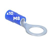 Kalitec RKSBM8 Lot de 10 cosses à anneau 1,5-2,5 mm² I Partiellement isolé M8 bleu I Cuivre I Collier en PVC I Pour connecter des câbles ou des torons I Cosse de câble I Connecteur de câble I Protège