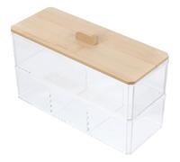 KALLORY 1ensemble Boîte de Rangement Acrylique à Couvercle Bambou Niveaux Compartiments Coton Tiges Boules Disques Transparent Rangement Salle de Bain Bureau