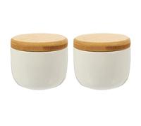 KALLORY Bocaux de Conservation Multi-usage Lot de 2 en Céramique Blanche avec Couvercle en Bambou Hermétique, Capacité 150ml et Facile à Nettoyer Cuisine