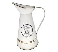 KALLORY Broc Pot de Fleurs Blanc en Tôle Galvanisée Léger et Résistant, Vase Pichet Rond de Style Campagnard pour Décoration de Chambre ou Présent