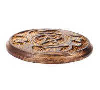KALLORY Brûleur de Parfum Gravure Complexe Style Vintage Classique en Bois Marron Rond Porte-Parfum Résistant pour Chambre ou Bureau