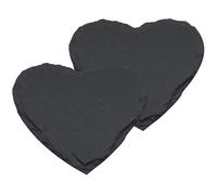 KALLORY Lot de 2 Assiettes en Ardoise Noire Forme Cœur, 20 Cm, pour Service de Steak et Conservation des Aliments, Élégantes et Rustiques pour Maison ou Hôtel