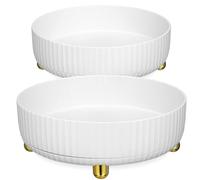 KALLORY Organisateur de Trousse à Cosmétiques Facile à Nettoyer 2 Pièces Rotatif en PP Blanc, Grosse Capacité Fond Amovible pour Table Cuisine ou Repas en Extérieur