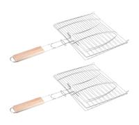 KALLORY Panier à Griller pour Poisson et Viande en Fil de Fer Poignée Confortable, Lot de 2 Pièces, Cuisson Uniforme pour Barbecue Quotidien et Camping en Plein Air