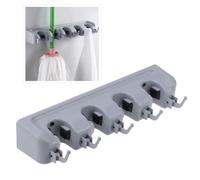 KALLORY Porte Balai Mural Multifonction Positions Crochets Support Mural pour Mop Balai et Accessoires de Salle de Bain avec Fixation par Vis Chaque Crochet Supporte Jusqu