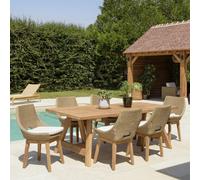 Kally - ensemble de jardin en bois teck recy t rotin synth. 6 pers (table et