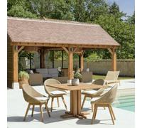 Kally - ensemble de jardin : table carrée en bois de teck recy t rotin synth