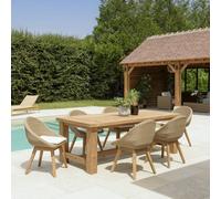 Kally - ensemble de jardin, table rectangle en bois teck recy t rotin synth.