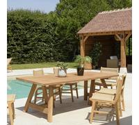 Kally - table à manger jardin 220cm bois teck recyclé pieds tréteaux