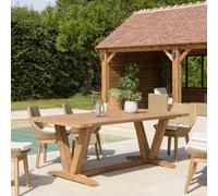 Kally - table à manger jardin 220cm en bois de teck recyclé pieds v