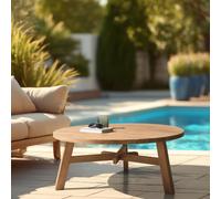 Kally - table basse de jardin ronde en bois de teck recyclé naturel d95cm