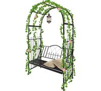 Kalolary 2 M Robuste Arche de Jardin avec Banc Tonnelle Jardin Métal | Siège Plante Grimpante 2 Places Grand Jardin Rose Pavillon Arc Fleur Vignes Support d'escalade Pelouse Jardin Extérieur