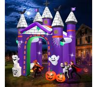 Kalolary Château de maison hantée gonflable pour Halloween 3,7 m | Grande arche de citrouille fantôme gonflable effrayant tunnel gonflable Halloween décoration extérieure cour pour fête