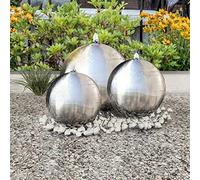 Kaloriko 3 sphères de Fontaine de Jardin en Acier Inoxydable 304, LED Blanches intégrées, diamètres 20 30 40 cm, 3 pièces avec câble 5 m pour Jardin terrasse Bassin Mur Maison extérieur