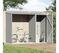 Kaloriko Abri à Bois de Jardin Gris, cabane de Rangement extérieur en Acier galvanisé 245 x 98 x 159 cm, Local pour bûches, Outillage, vélo, Tondeuse, Cour, terrasse et Jardin