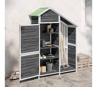 Kaloriko Abri à Outils de Jardin Gris en Bois Massif pin, cabanon de Rangement 120 x 53,5 x 170 cm, Local extérieur pour Outillage, vélo, Tondeuse, terrasse, Cour