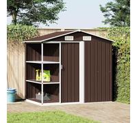 Kaloriko Abri de Jardin Marron avec Etagere en Fer galvanise 205 x 130 x 183 cm, cabane de Rangement pour Outillage, Velo, Tondeuse et Bois, Ventilation Avant Arriere, Porte coulissante
