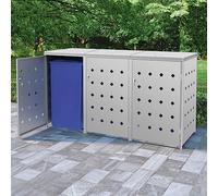 Kaloriko Abri de Poubelle Triple sur roulettes 240 L en Acier Inoxydable, Cache Poubelle avec Porte Aeration verrou et charniere, pour Jardin Exterieur, tri selectif et Recyclage