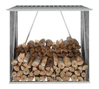 Kaloriko Abri de Stockage de Bois en Acier galvanisé Gris 163 x 83 x 154 cm, capacité 2 m3, Support Stable pour bûches, Rangement extérieur Durable pour cheminée, poele et Insert