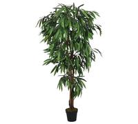 Kaloriko Arbre de manguier artificiel avec 300 feuilles en fibre textile, tronc en bois de 80 cm de haut dans un pot en plastique pour salon, bureau, balcon, jardin, plante décorative verte réaliste