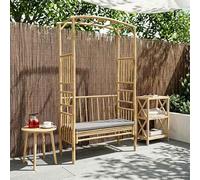 Kaloriko Arche de jardin avec banc, gris foncé, 115 x 50 x 205 cm, en bambou, arche de rosier, pergola, treillis, pare-vue, jardin, balcon, terrasse, extérieur