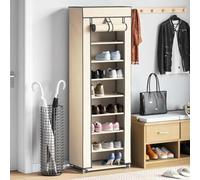Kaloriko Armoire à chaussures avec couvercle, blanc crème, en tissu non tissé, 57 x 29 x 162 cm, peu encombrant, avec 8 compartiments, système d'emboîtement stable pour couloir, couloir, garde-robe
