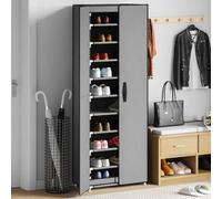 Kaloriko Armoire à chaussures grise en tissu non tissé et acier - 60 x 30 x 166 cm - Avec 10 étagères - Pour homme et femme - Peu encombrant - Empilable - Avec protection contre la poussière et