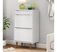 Kaloriko Armoire à chaussures MOLDE blanche en pin massif 59,5 x 35 x 103 cm avec vernis UV, espace de rangement avec tiroirs rabattables et étagère, peu encombrant pour couloir, entrée, garde-robe