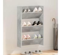 Kaloriko Armoire à Chaussures Murale Gris béton aggloméré 60x18x90 cm avec 3 étagères basculantes Rangement modulable pour entrée Couloir Chambre Gain Place Suspendu