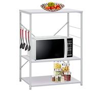 Kaloriko Armoire à Four à Micro Ondes Blanche 60 x 39,6 x 79,5 cm en Bois d ingénierie et Acier, 3 Niveaux, Crochets latéraux, Rangement Cuisine pour ustensiles, Organisation du Plan de Travail