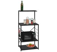 Kaloriko Armoire à Four à Micro-Ondes Noire 60 x 39,6 x 123 cm en Bois d ingénierie et Acier, 4 Niveaux, Range ustensile, Organisateur, Rangement Cuisine, Support Porte Couvert, Stockage Pratique