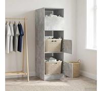 Kaloriko Armoire à linge avec rangement aspect béton 50 x 68 x 162 cm avec 6 compartiments 3 portes à charnières pour salle de bain, salon, chambre à coucher, stable, durable, rangement polyvalent