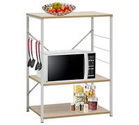 Kaloriko Armoire à Micro-Ondes Blanc et chêne, Rangement Cuisine 3 Niveaux, 60 x 39,6 x 79,5 cm, Bois d ingénierie Acier, étagère pour ustensile et Organisation de Placard