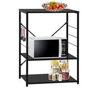 Kaloriko Armoire à Micro Ondes Noir, Meuble de Rangement Cuisine 3 Niveaux en Bois d ingénierie et Acier, 60 x 39,6 x 79,5 cm, 45 kg, avec Crochets latéraux pour ustensiles, Plan de Travail et Salon