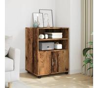 Kaloriko Armoire à roulettes aspect bois vieilli 60 x 48 x 81 cm avec armoire et roulettes, armoire de bureau multifonction avec étagères, rangement pour dossiers et documents dans le bureau à