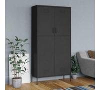 Kaloriko Armoire anthracite en acier 90 x 50 x 180 cm avec tringle à vêtements et 4 étagères réglables, peu encombrant, pour chambre à coucher et couloir, armoire polyvalente avec protection contre la