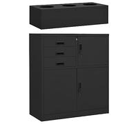 Kaloriko Armoire de bureau avec bac à plantes, anthracite, 90 x 40 x 125 cm, en acier, avec 3 tiroirs verrouillables, casier de rangement, rangement pour bureau, salon, couloir, cuisine et cave