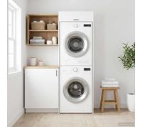 Kaloriko Armoire de machine à laver en bois blanc 67,5 x 68 x 200 cm, 2 pièces, avec porte et charnières, meuble de rangement pour salle de bain, cuisine, bureau et salon, design moderne, imperméable