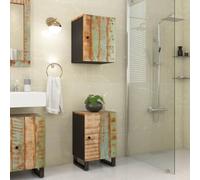 Kaloriko Armoire de Salle de Bain Bois Massif de récupération 38x33x58 cm avec Porte Flexible, Pieds en Fer Stables, Compartiments de Rangement, Meuble Compact pour Salle Bain Moderne Design