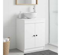 Kaloriko Armoire de Salle de Bain en Bois d'ingénierie Blanc 54 x 41 x 70 cm avec Porte pivotante, poignées en métal Noir, Espace de Rangement spacieux pour Meuble lavabo Vasque et Colonne Salle Bain