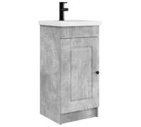 Kaloriko Armoire de salle de bain gris béton avec lavabo 42 x 40 x 84,5 cm - En bois - Lavabo avec robinet, espace de rangement avec étagère, porte et poignées à boutons pour salle de bain WC invités