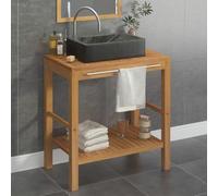 Kaloriko Armoire de Toilette en Teck Massif avec lavabo en marbre Noir 74x45x75 cm Meuble lavabo sous évier avec Main Courante et Pieds Stables Rangement Salle de Bain Simple et Durable