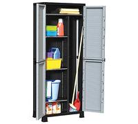 Kaloriko Armoire en plastique grise 68 x 39 x 171,5 cm avec 2 portes, 6 étagères, verrouillable, peu encombrante, idéale pour le salon, le bureau et le garage pour l'ordre et l'optimisation de