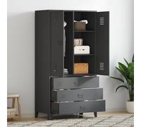 Kaloriko Armoire industrielle en métal anthracite avec 2 étagères 90 x 50 x 180 cm, 3 tiroirs, tringle à vêtements, fentes d'aération, porte-badge, peu encombrant, pour chambre à coucher et couloir